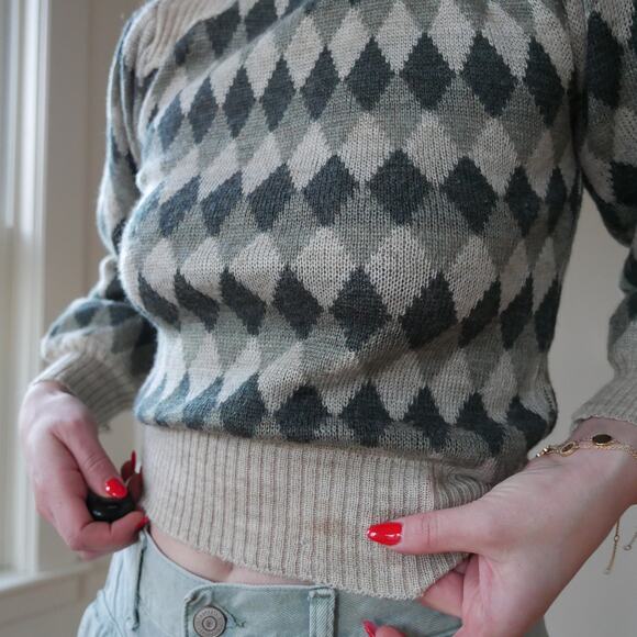 Vintage argyle knit sweater turtleneck puff sleeve womens Small - Picture 4 of 7